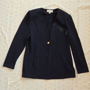St. John Collection Navy Blazer with Gold Button Shoulder Pads